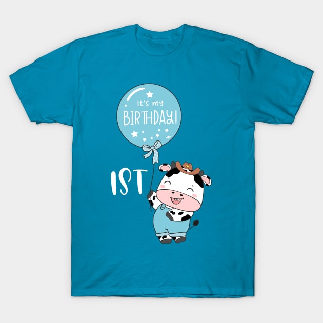 Cute baby cow boy 1st birthday T-Shirt by bellofraya